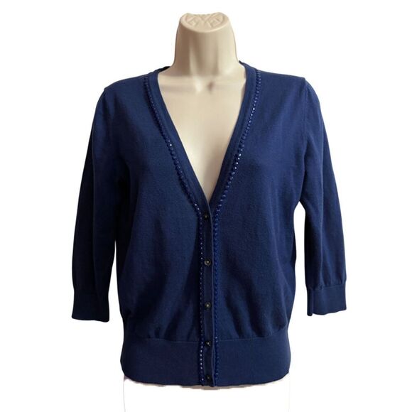 Old Navy Beaded Button Front Navy Sweater Size M - Picture 2 of 9